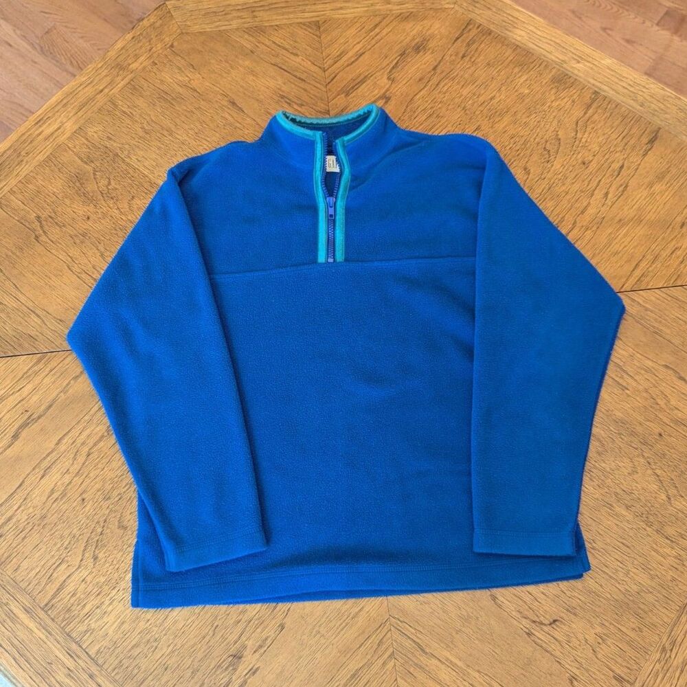 Vintage GAP Royal Blue Half Zip Fleece Pullover Sweater Teal Trim Youth XL